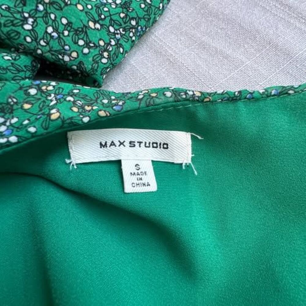 Max Studio Dress Women's Small Green Floral Midi Elastic Waist Boho Style - Picture 4 of 10